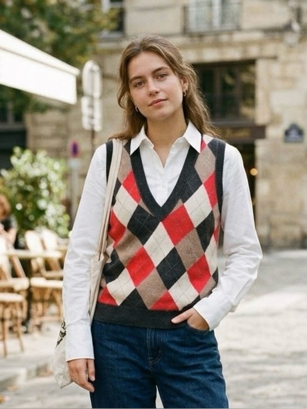 J. Crew Argyle V-Neck Sweater Vest - Black, Red, Cream, Brown
